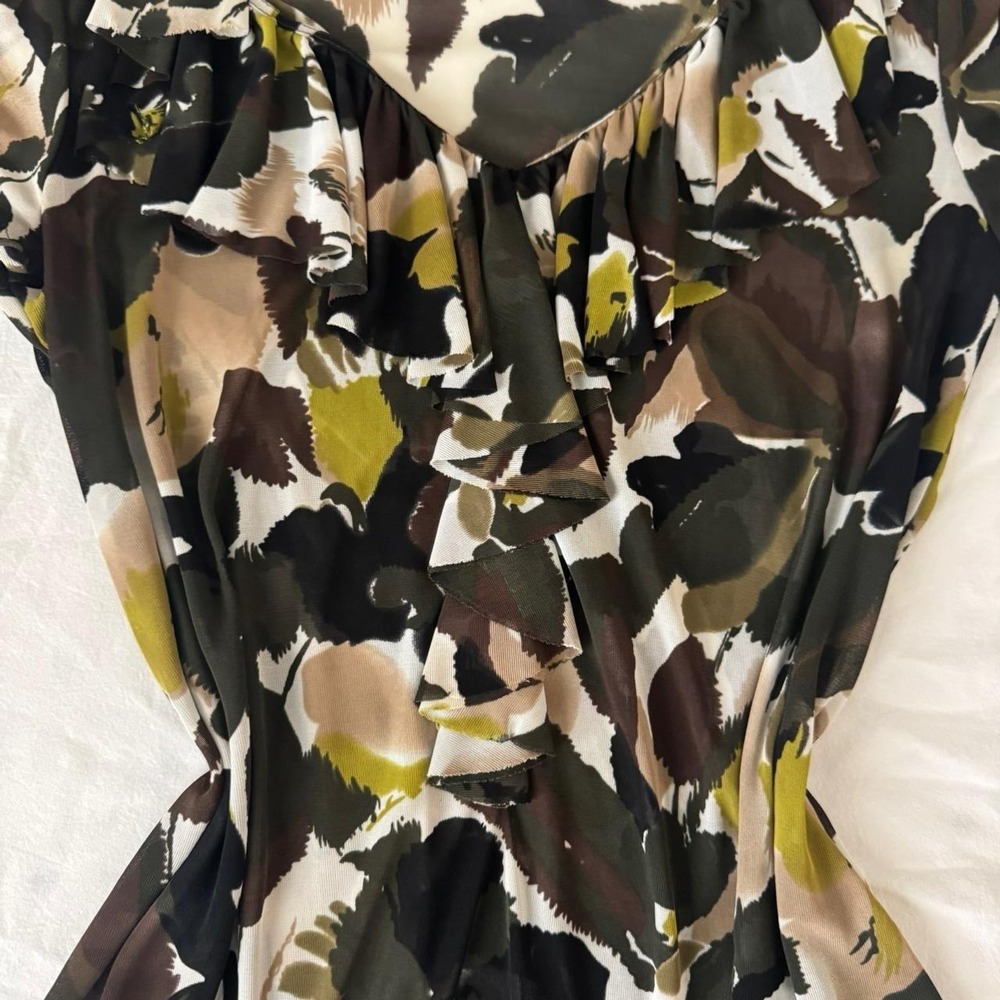 Green and brown sheer Y2K blouse with ruffles - Picture 3 of 6